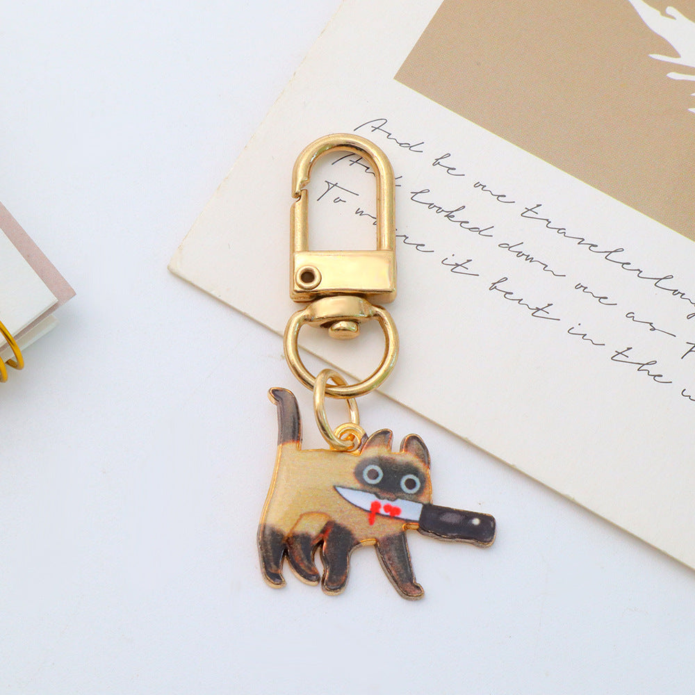 Wholesale Cartoon Cat Metal Pendant Keychain Bag Charm Car Key Accessory Gift