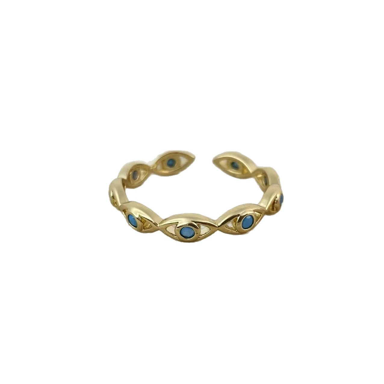 Wholesale Evil Eye Adjustable Open Ring Blue Gold Copper Zircon Stylish Party Jewelry Accessory