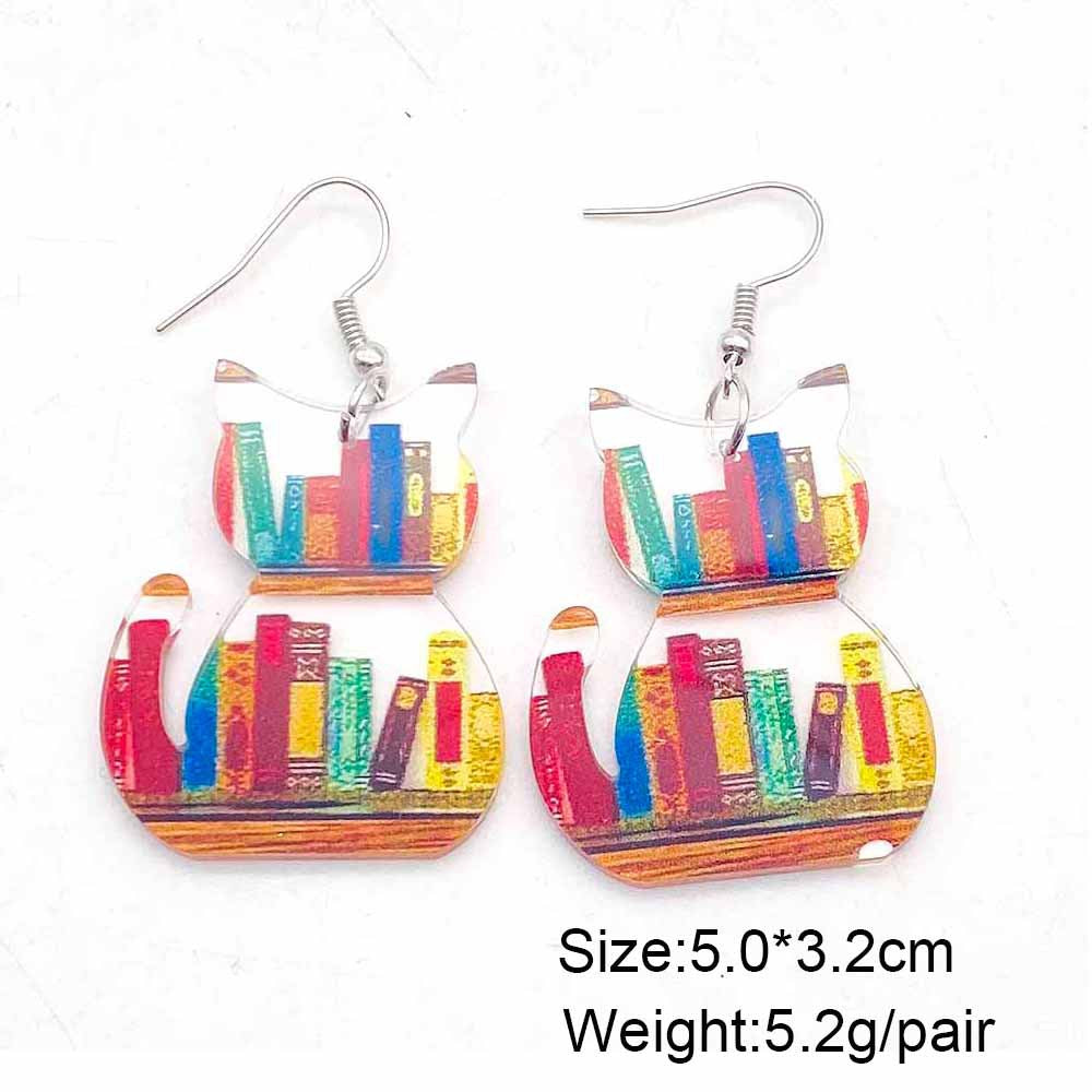 Wholesale Acrylic Teachers' Day Cat Dog Bookshelf Earrings ACC-ES-ChenY058