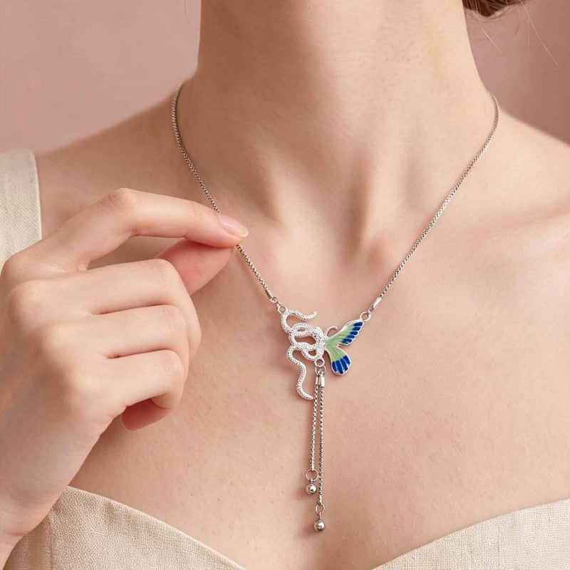 Wholesale Alloy Plated Snake Butterfly Enamel Choker Necklace With Tassel Trendy New Chinese Style Women S Jewelry