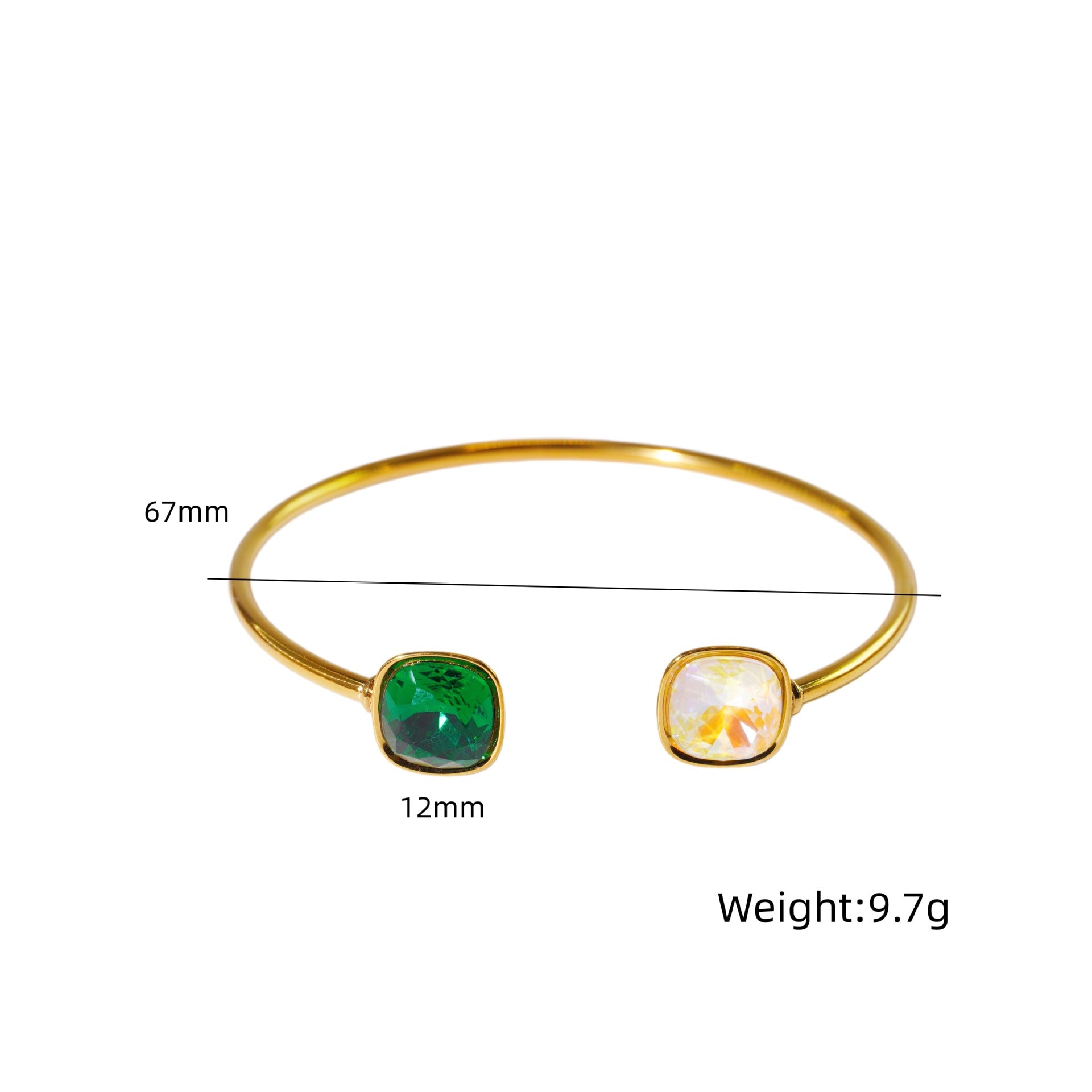 Wholesale Modern Minimalist Double Gemstone Inlaid Stainless Steel Open Bracelet Fashion Accessory Boutique Resale Gift