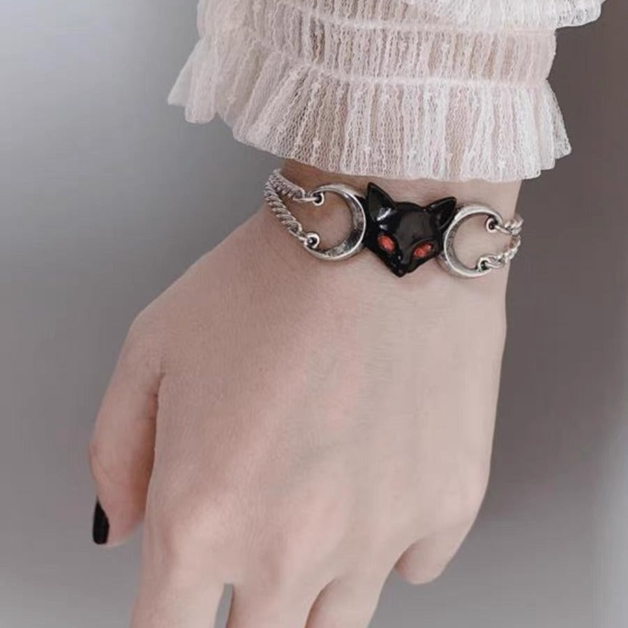 Wholesale Dark Street Style Cat Head Bracelet Zinc Alloy Red Eyes Unisex Fashion Accessory
