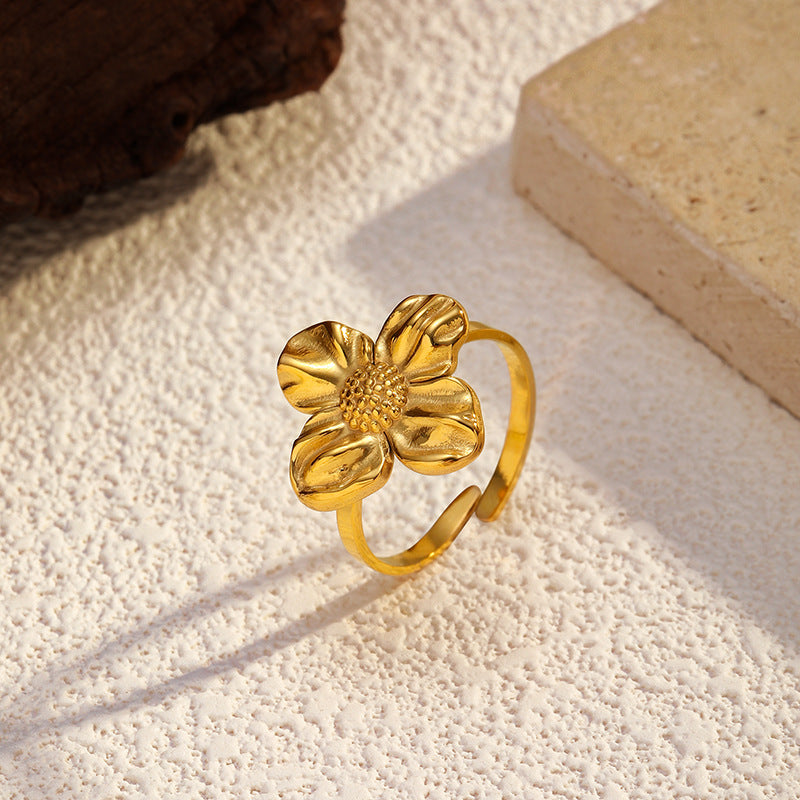 Wholesale  Sunflower  Stainless Steel  Retro Special-Shaped Twisted Sun Ring