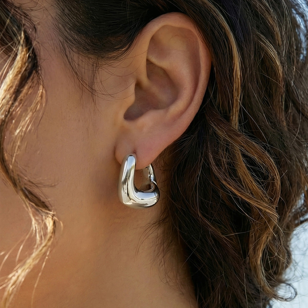 Wholesale Trendy Ins Style Oval U Shaped Earrings 18K Gold Plated Stainless Steel Boutique Resale Fashion Accessory