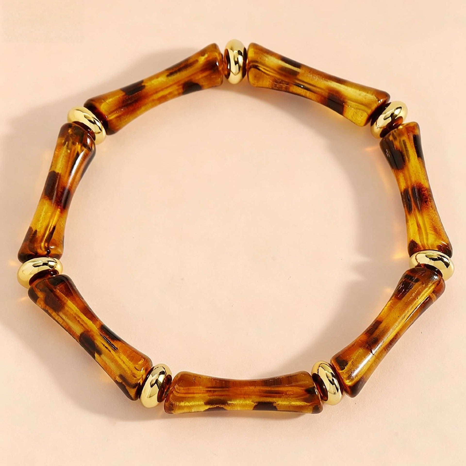Wholesale Amber Resin Beaded Bracelet Bangle Set For Women Geometric Design Stretch Band Chic Jewelry Accessory