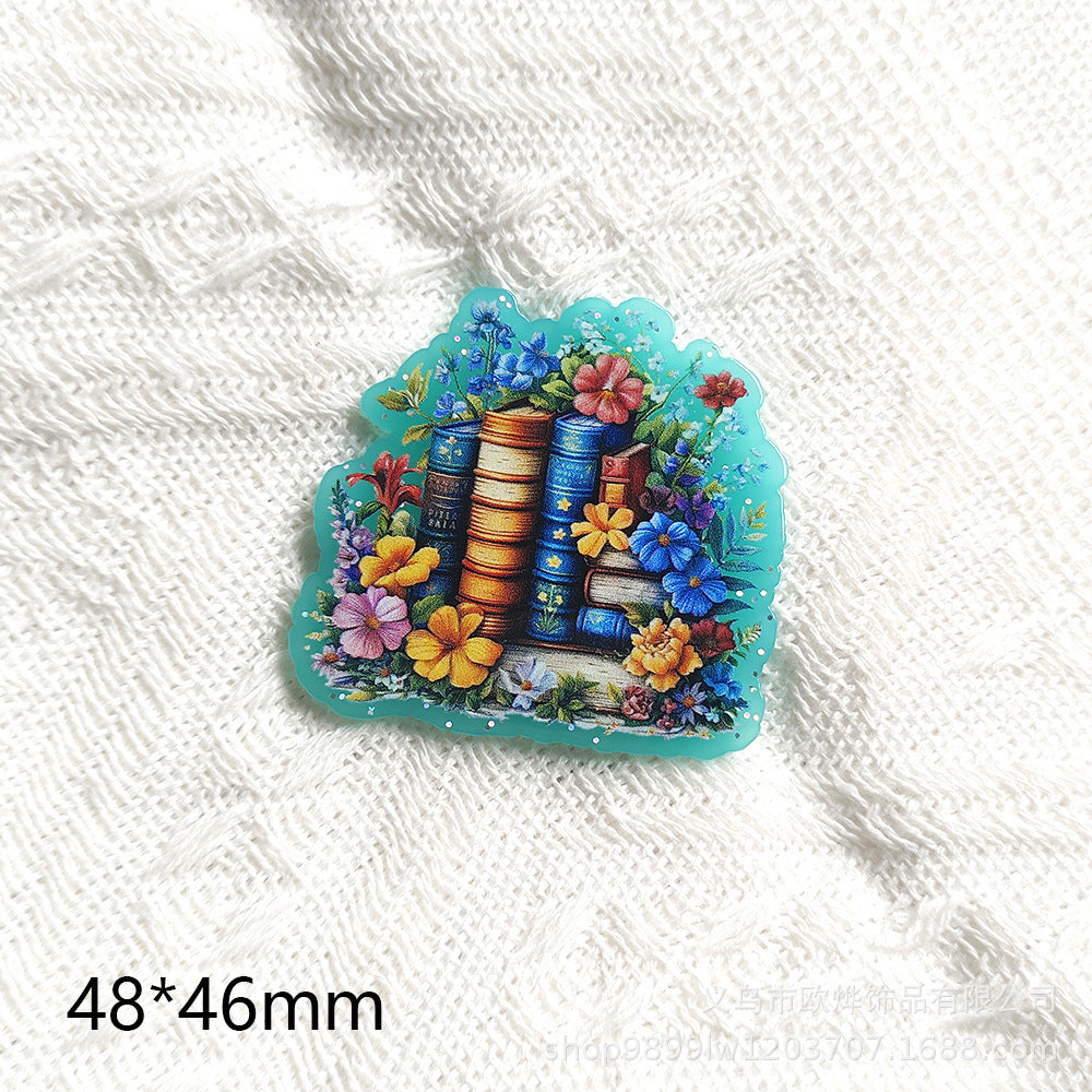 Wholesale 10pcs DIY Flatback Cartoon Pencil Letters Acrylic Flatback Badge Reels Retractable Keychain DIY Accessories