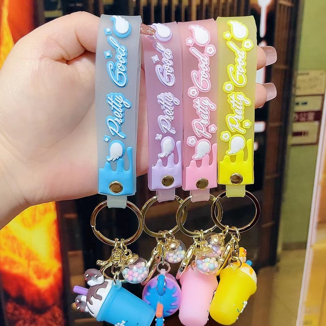 Wholesale Korean Style Ice Cream and Milk Tea Silicone Keychain,  Fashion Car Key Accessory,  Boutique Gift
