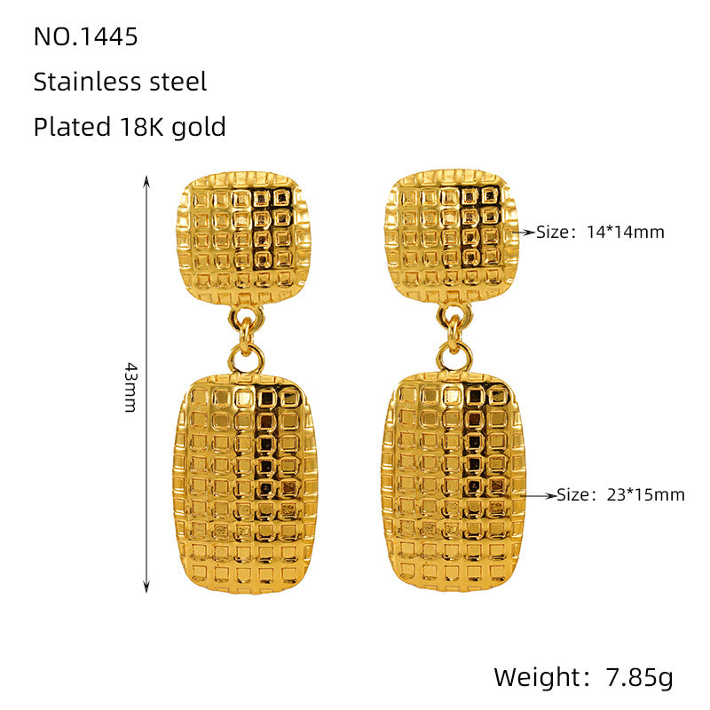 Wholesale Retro Square Check Stainless Steel Earrings ACC-ES-ZhongYao005