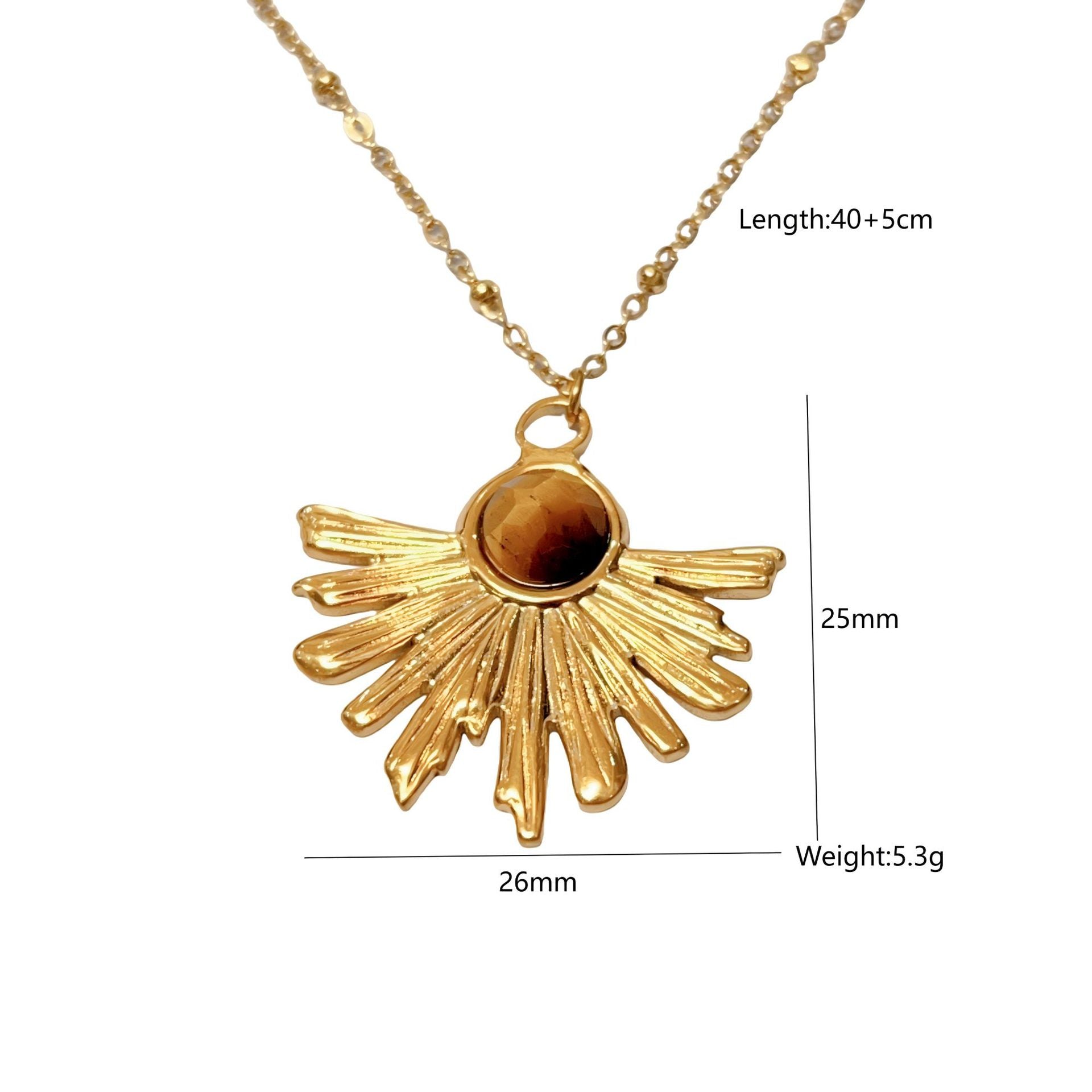 Wholesale  Yellow Tiger Stone Pendant Necklace Natural Stone Stainless Steel Jewelry