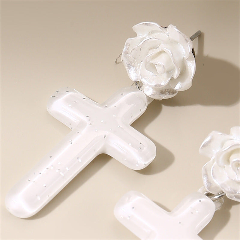 Wholesale  Rose Cross Resin Pendant  Long Earrings