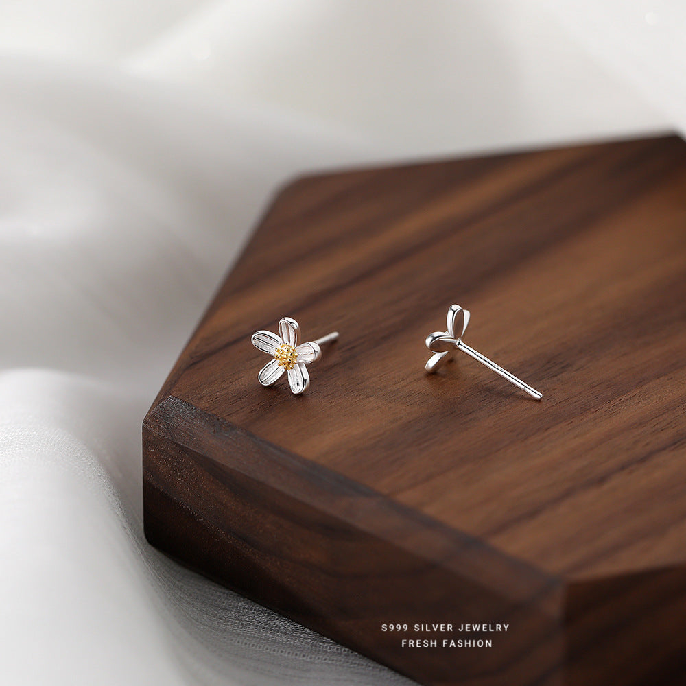 Wholesale S999 Silver small chrysanthemum earrings