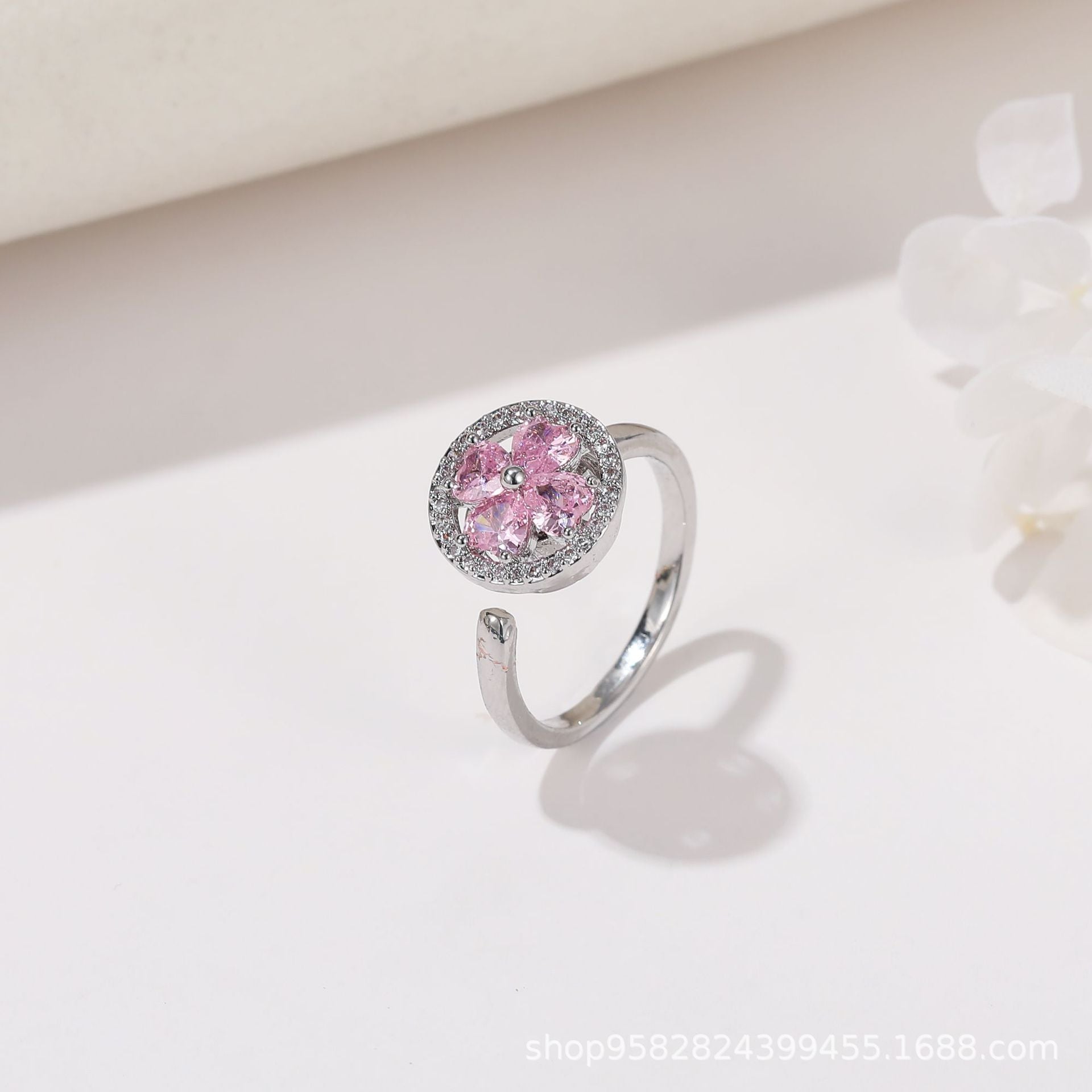 Wholesale 360° Rotating Double-Layer Flower Ring Gold Plated Zircon Fashion Accessory Boutique Gift
