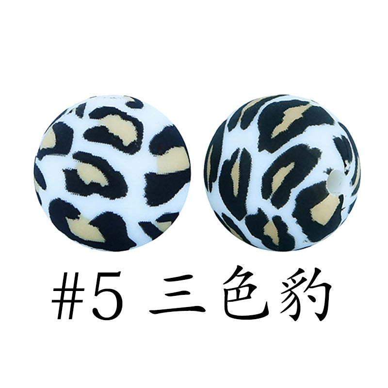Wholesale 50pcs Western Style Leopard Skull Color Aztec Printed Silicone Balls Beads ACC-BDS-HeSheng007