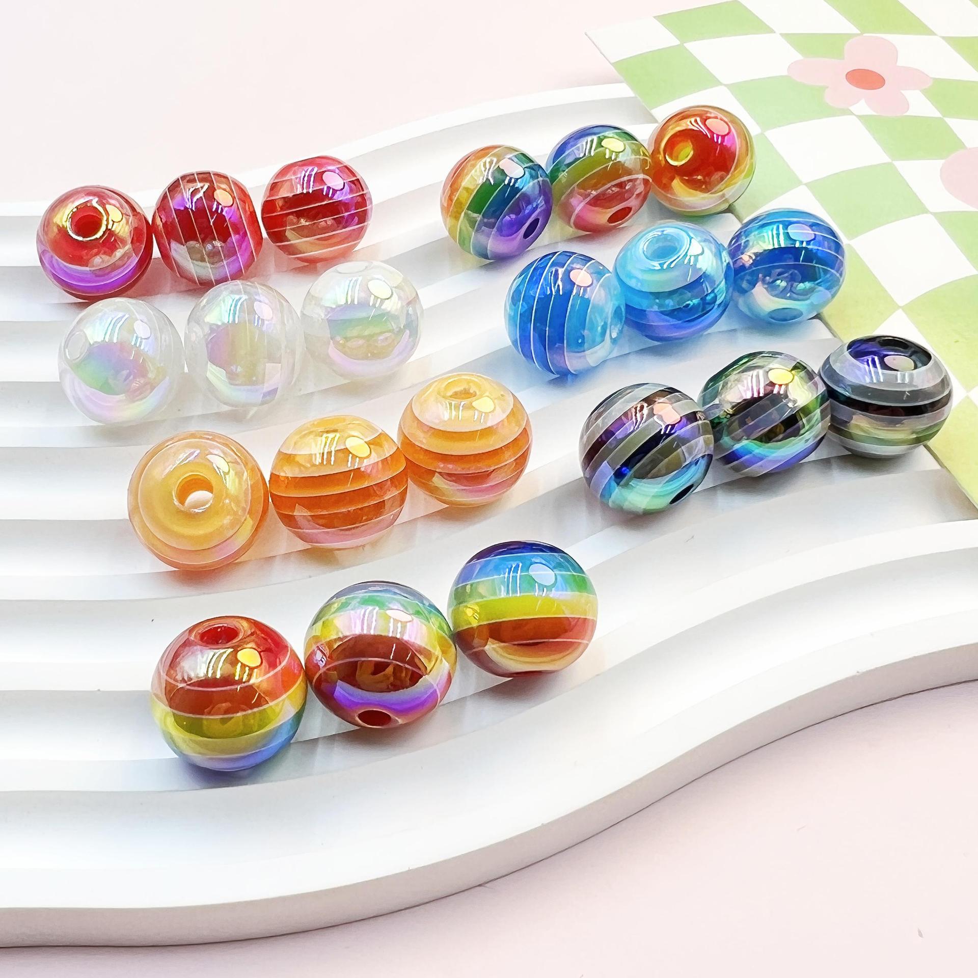 Wholesale 10pcs 16mm UV Color Plating Acrylic Lollipop Striped Rainbow Beads ACC-BDS-JFei011