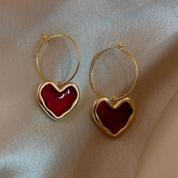 Wholesale Alloy Burgundy Heart Earrings