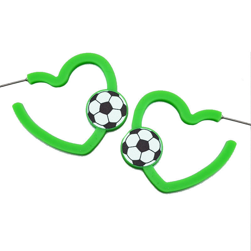 Wholesale 2pairs/pack Sports Colorful C-shaped Earrings Retro Fluorescent Color Rugby Football Volleyball Basketball Acrylic Earrings ACC-ES-HY117