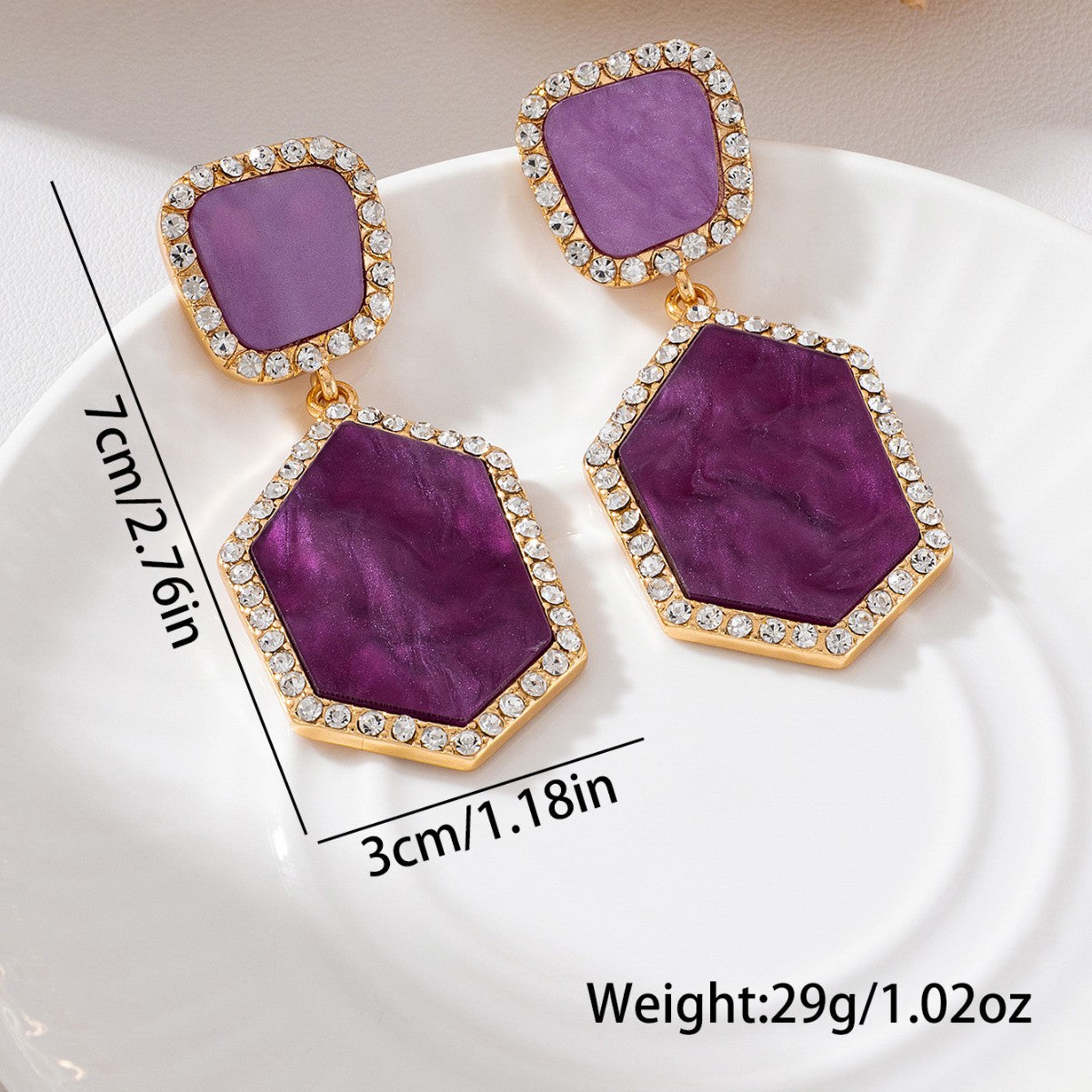Wholesale Retro Double Layer Hexagon Resin Rhinestone Pendant Earrings Fashion Jewelry Accessory Party Gift Boutique Resale