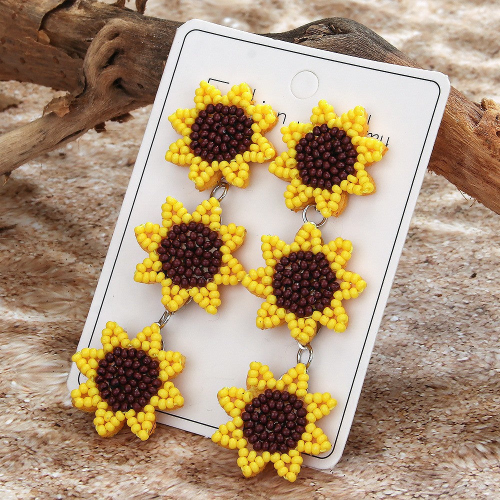 Wholesale Bohemian Daisy Earrings Summer Exaggerated Flower Rice Bead Earrings ACC-ES-ManT023