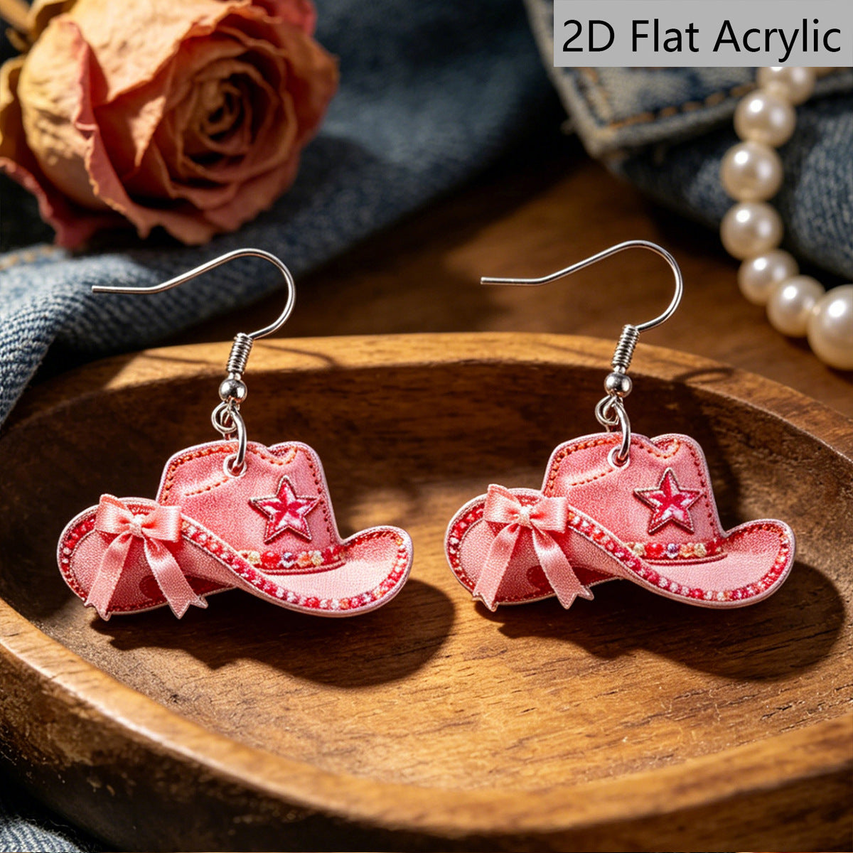Wholesale Stylish Western Cowboy Star Acrylic Earrings Blue Fashion Jewelry Accessory