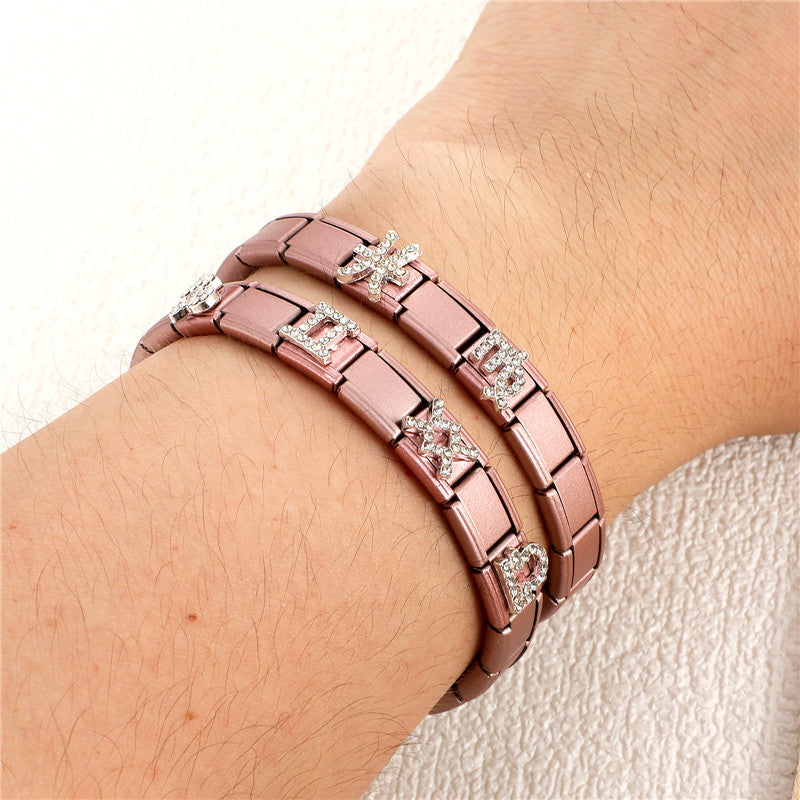 Wholesale Trendy Pink Zodiac Pisces Bracelet Charm Stainless Steel Crystal DIY Jewelry Accessory For Party Gift