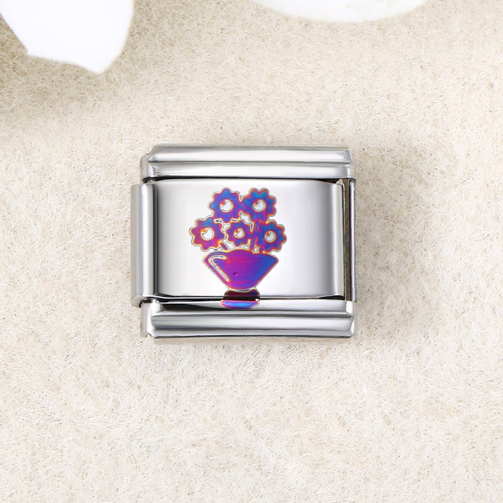 Wholesale  Italian Charm Bracelet 9mm DIY UV laser Creative Stainless Steel Composable Bracelet