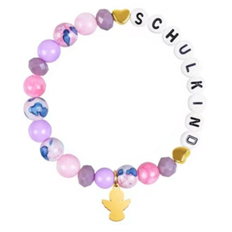 Wholesale School Season Girl Bracelet Red Striped Agate Pink Crystal Alphabet Bead  Unicorn Bracelet