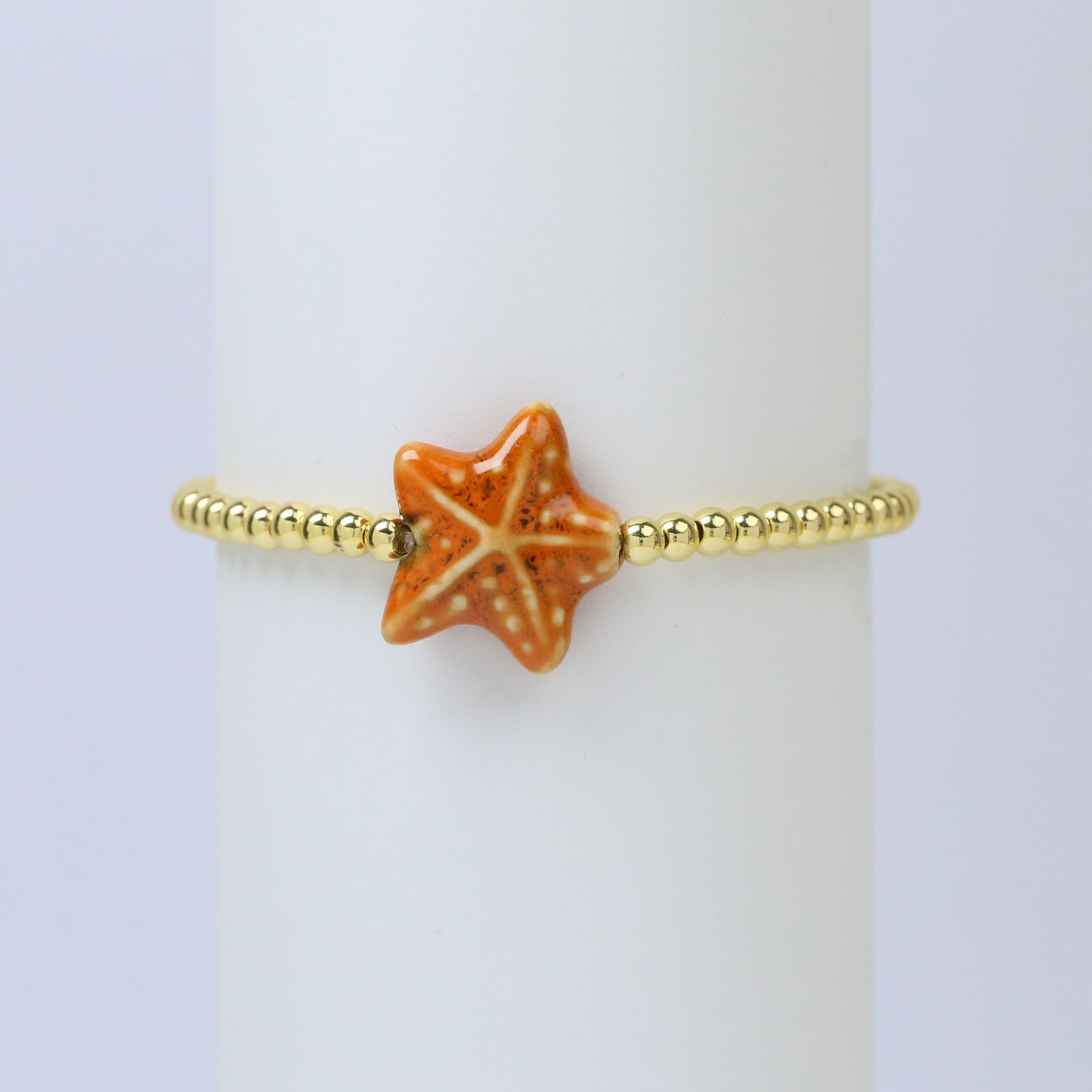Wholesale Ceramic colored glass starfish elastic rope copper bead bracelet