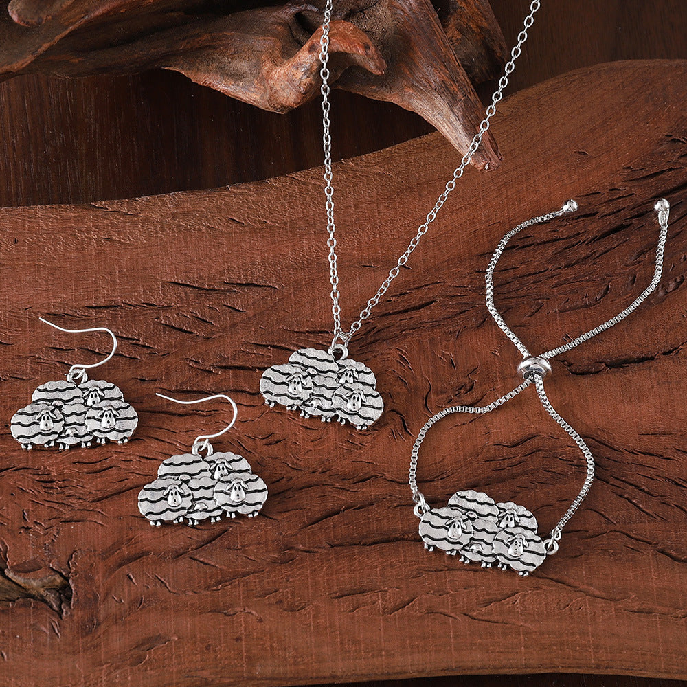 Wholesale Zinc Alloy Bohemian Cloud Sheep Jewelry Set Earrings Necklace Bracelet Trendy Party Accessory