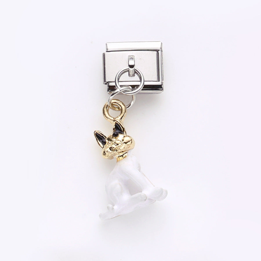 Wholesale 10pcs Love Butterfly Cat Pendant Italian Module DIY Stainless Steel Bracelet Accessories