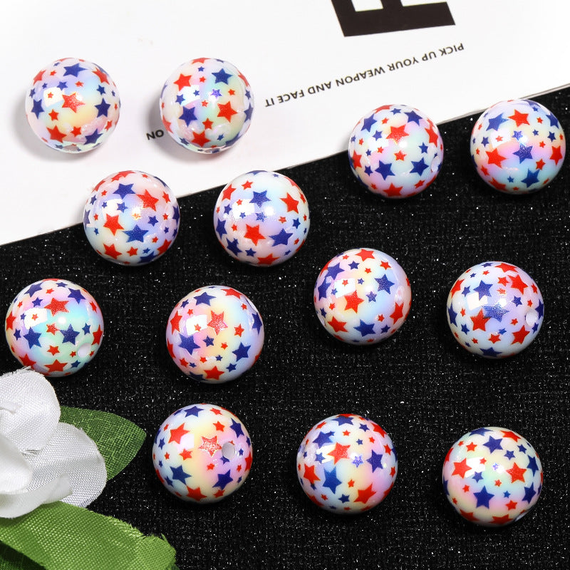 Wholesale 100pcs UV-plated Five-pointed Star Printed Round Beads Acrylic Starry Sky Beads Diy Accessories ACC-BDS-BLG074