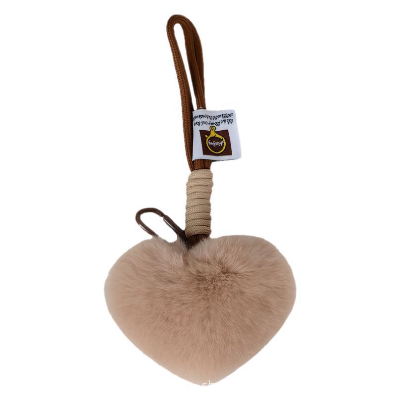 Wholesale Cute Real Rex Rabbit Hair Love Hand Rope wristlet keychain