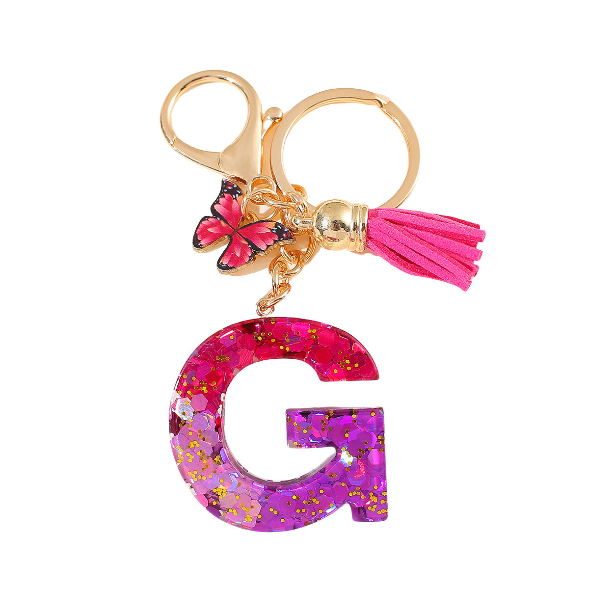 Wholesale 26 glue gradient sequin letter keychain