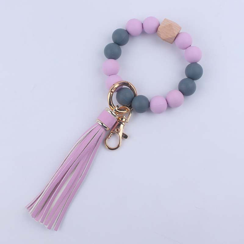 Wholesale Food grade silicone beaded bracelet keychain accessories