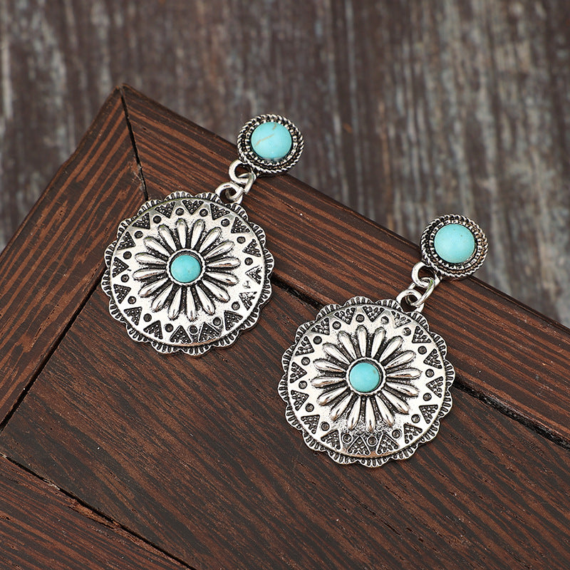 Wholesale Alloy Vintage Sunflower Drop Earrings Retro Style Jewelry Accessory