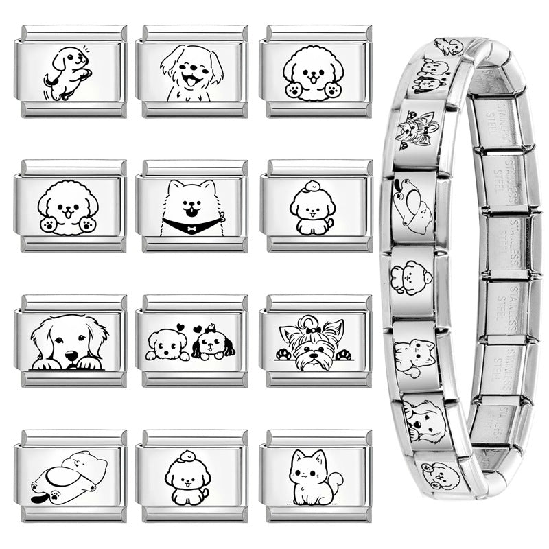 Wholesale 9mm Italian Charm Starter Bracelets DIY Cute Pet Series Stainless Steel Composable Bracelet