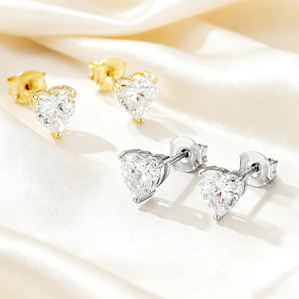 Wholesale 10PCS Stainless steel heart-shaped zircon earrings