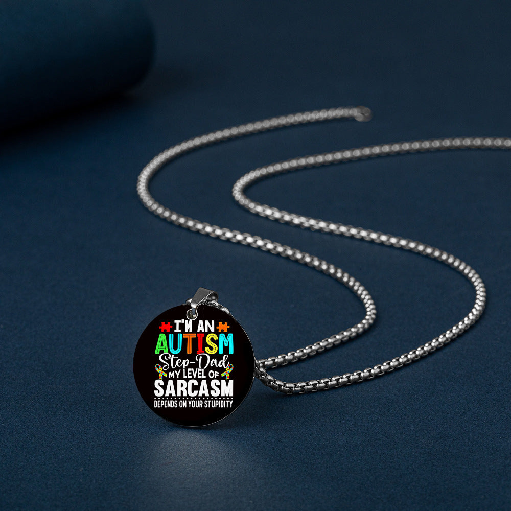 Wholesale Autism DAD Color Printed Pendant Stainless Steel Necklace Father's Day ACC-NE-HuanYu003