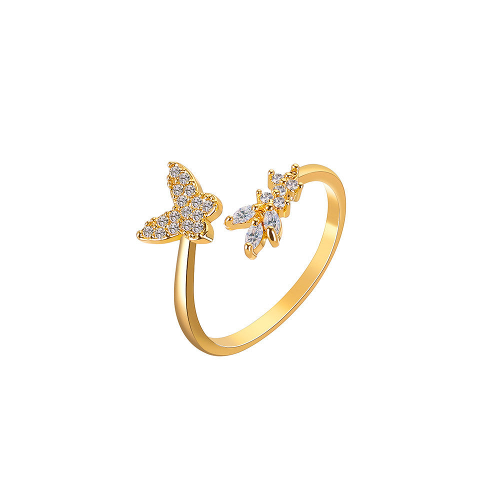 Wholesale Three copper and diamond butterfly rings