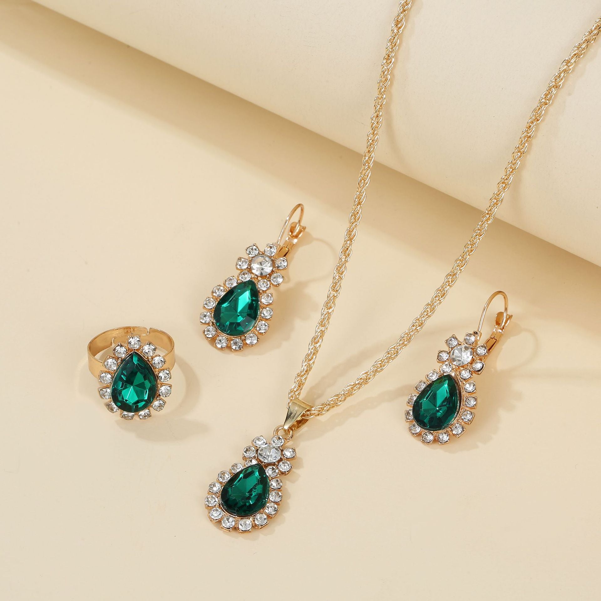 Wholesale Water Drop Heart Diamond Necklace Earring Set