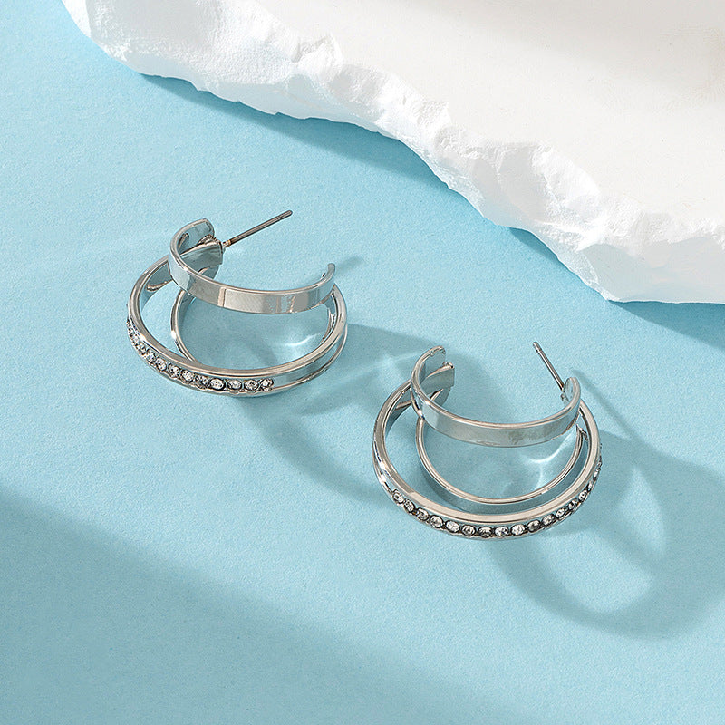 Wholesale Geometric C Shape Diamond Alloy Earrings ACC-ES-AYN002