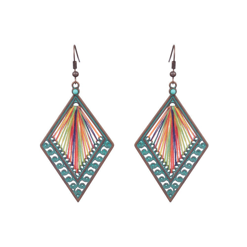 Wholesale Retro Drop Shaped Hand-Woven Earrings Alloy European American Fashion Accessory