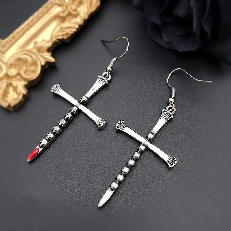 Wholesale Halloween gothic  skull coffin nail cross earrings