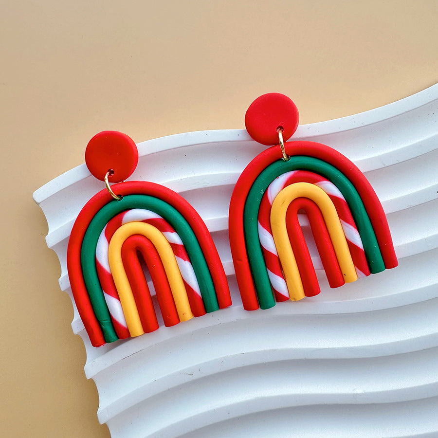 Wholesale Christmas Clay Polymer Geometric Rainbow Earrings
