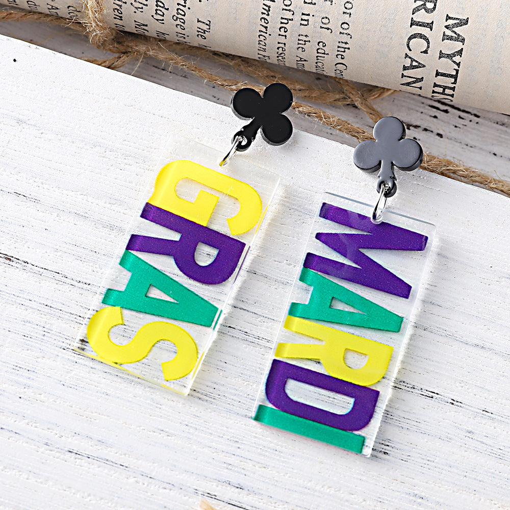 Wholesale Mardi Gras Yellow Green Purple Clown Hat Tassel Earrings