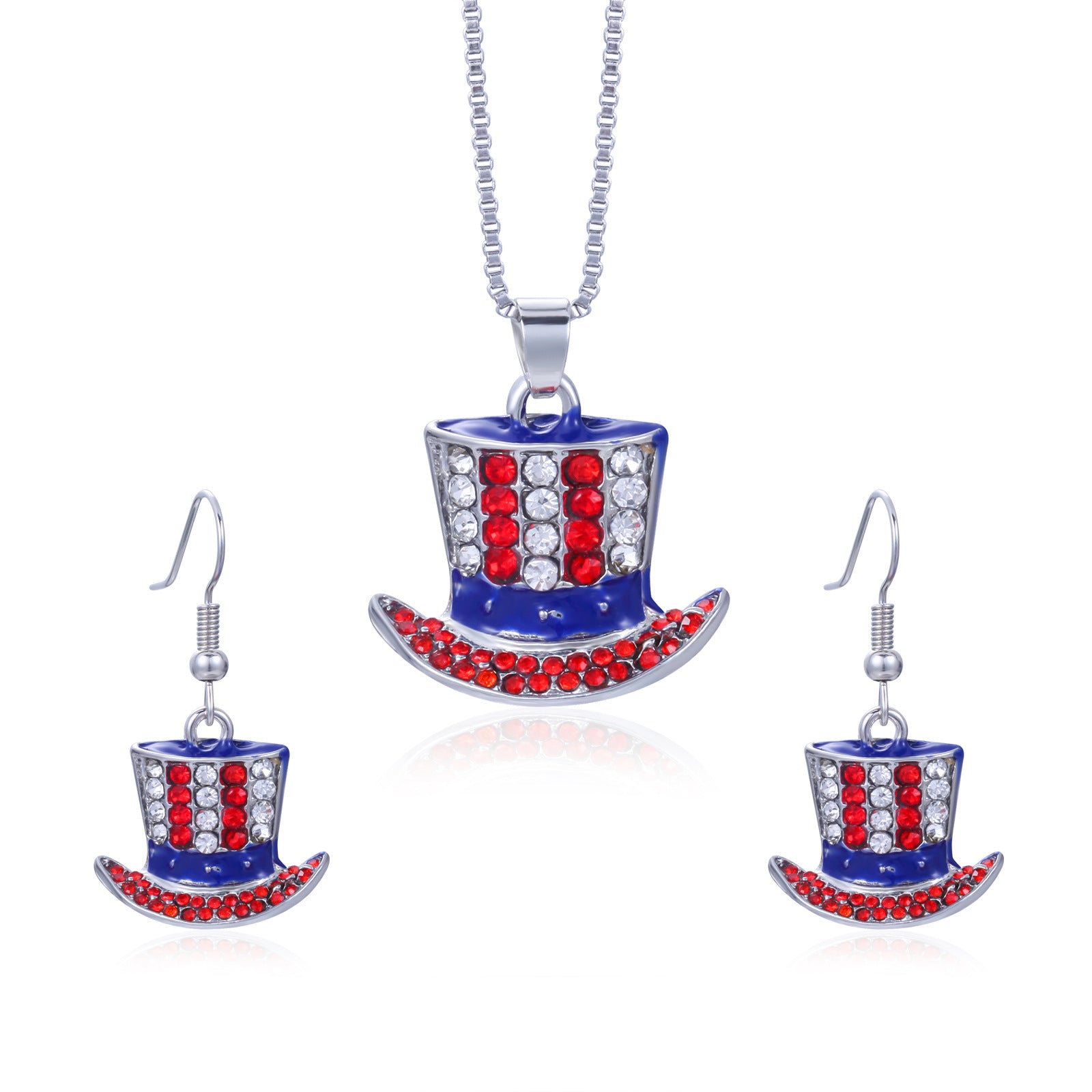 Wholesale American Independence Day Alloy Diamond Flag Stripe Earrings Necklace Set ACC-ES-BinLi001