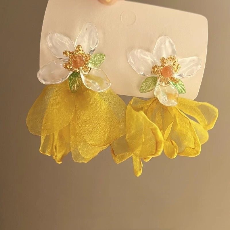 Wholesale Blue Retro Glaze Rose Flower Zircon Earrings