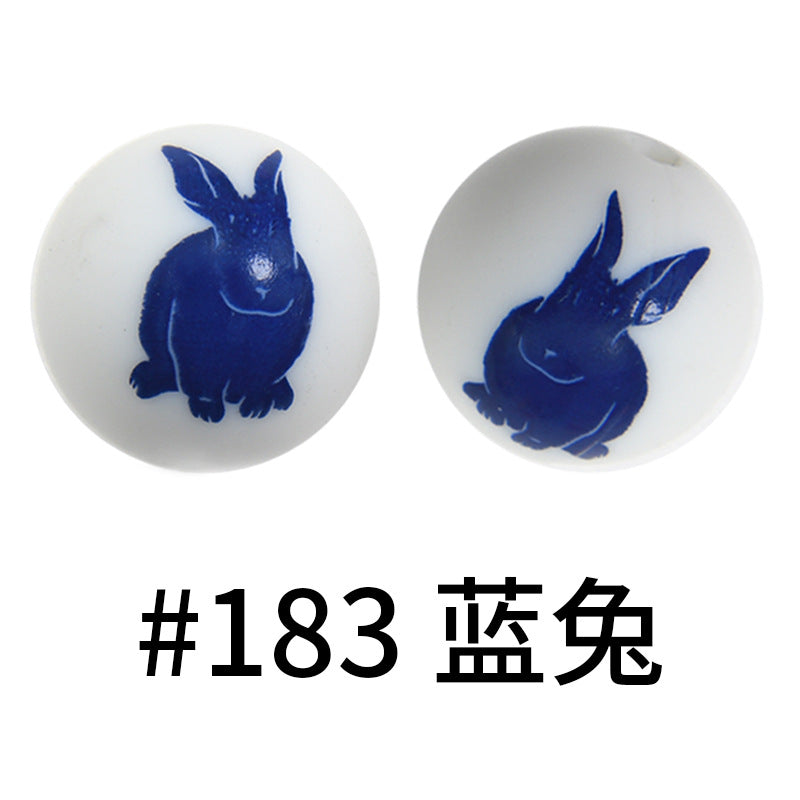 Wholesale 50pcs Western Style Leopard Skull Color Aztec Printed Silicone Balls Beads ACC-BDS-HeSheng005