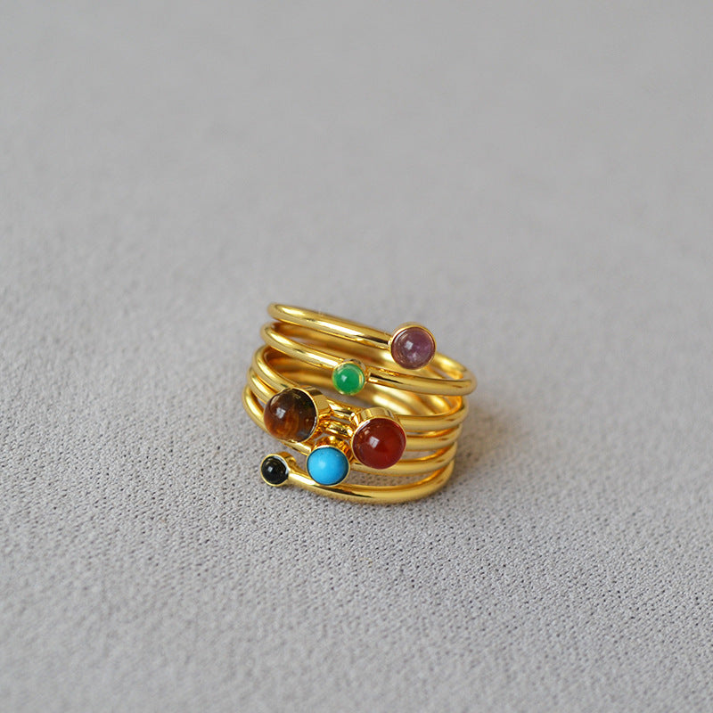 Wholesale Chic Geometric Layered Ring with Faux Stone,  Gold Plated Copper,  Everyday Jewelry Accessory