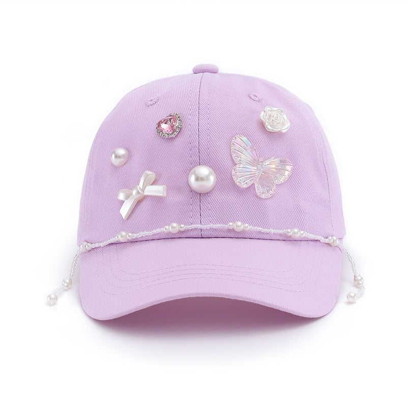 Wholesale  baseball cap fashion diamond butterfly children's hat cap