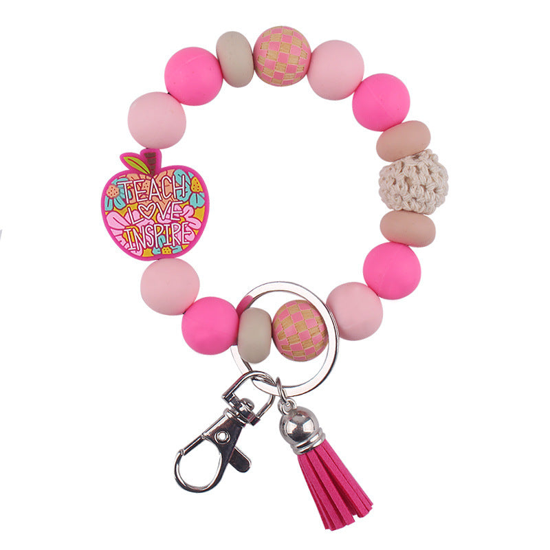 Wholesale Cartoon Apple Silicone Beads Accessories Pendant Creative DIY Silicone Four-Piece Combination Wrist Keychain Jewelry